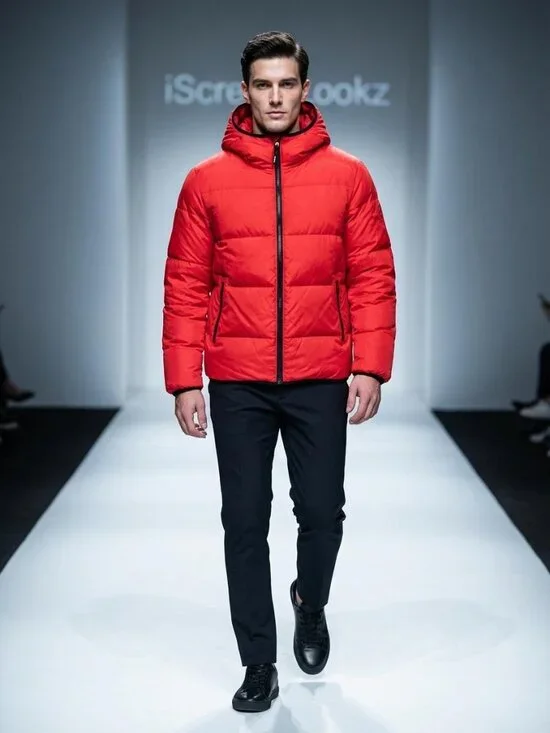 EVISUKURO Red Aka Black Puffer Jacket Men's Size Large Hooded Padded Coat - Picture 2 of 8